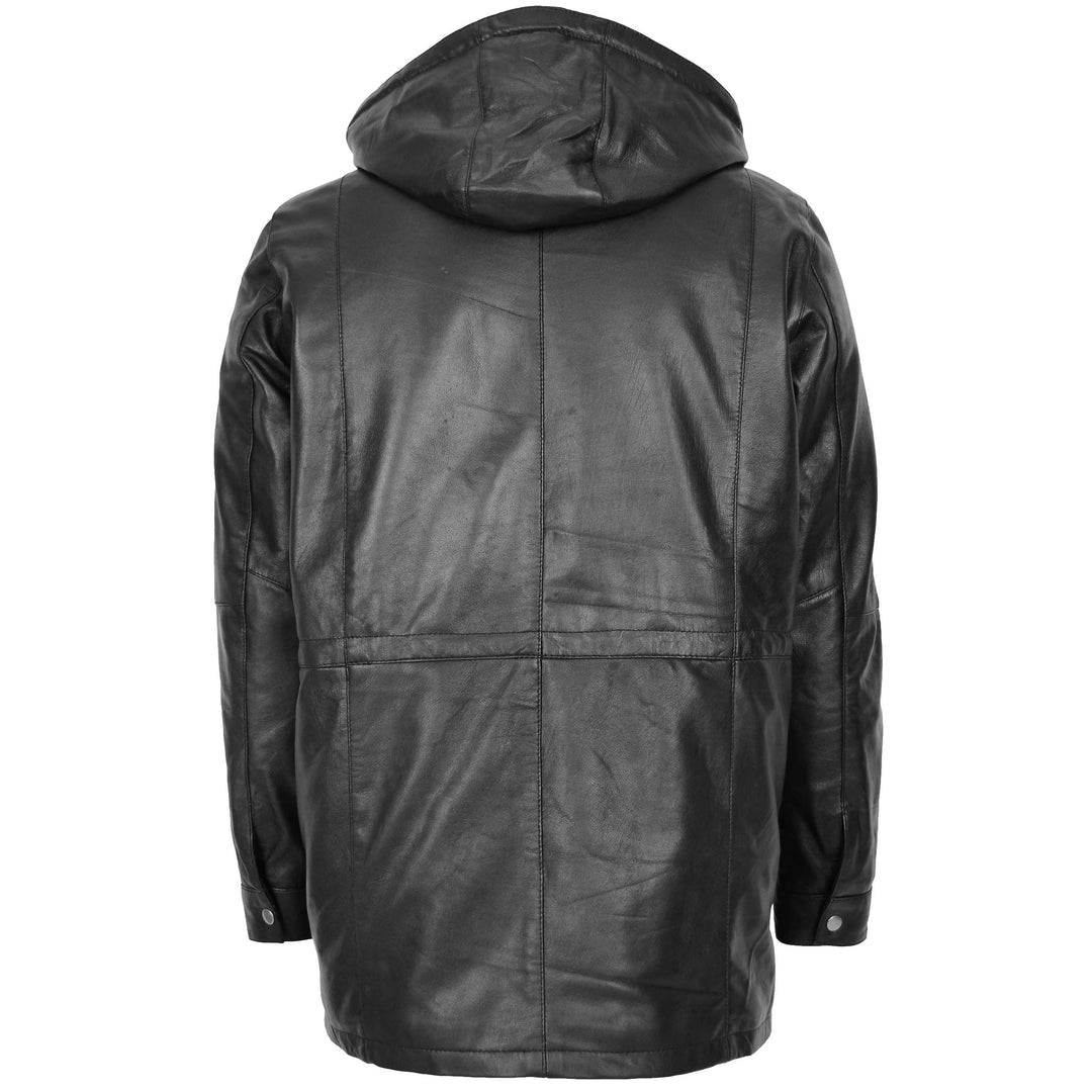Mens Leather Duffle Coat with Hoodie Jack Black - Image 2