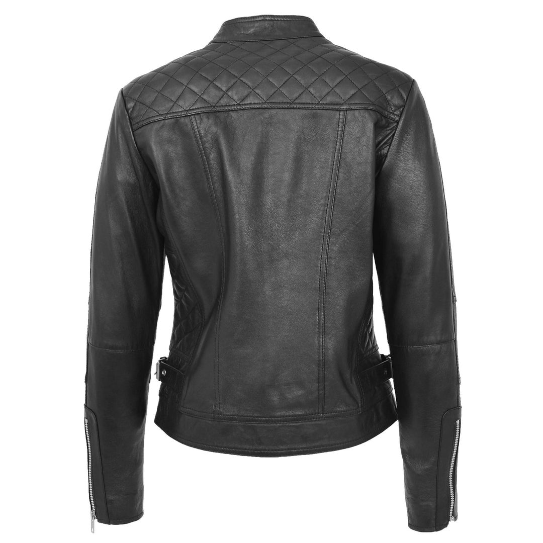 Womens Soft Leather Casual Zip Biker Jacket Ruby Black - Image 2