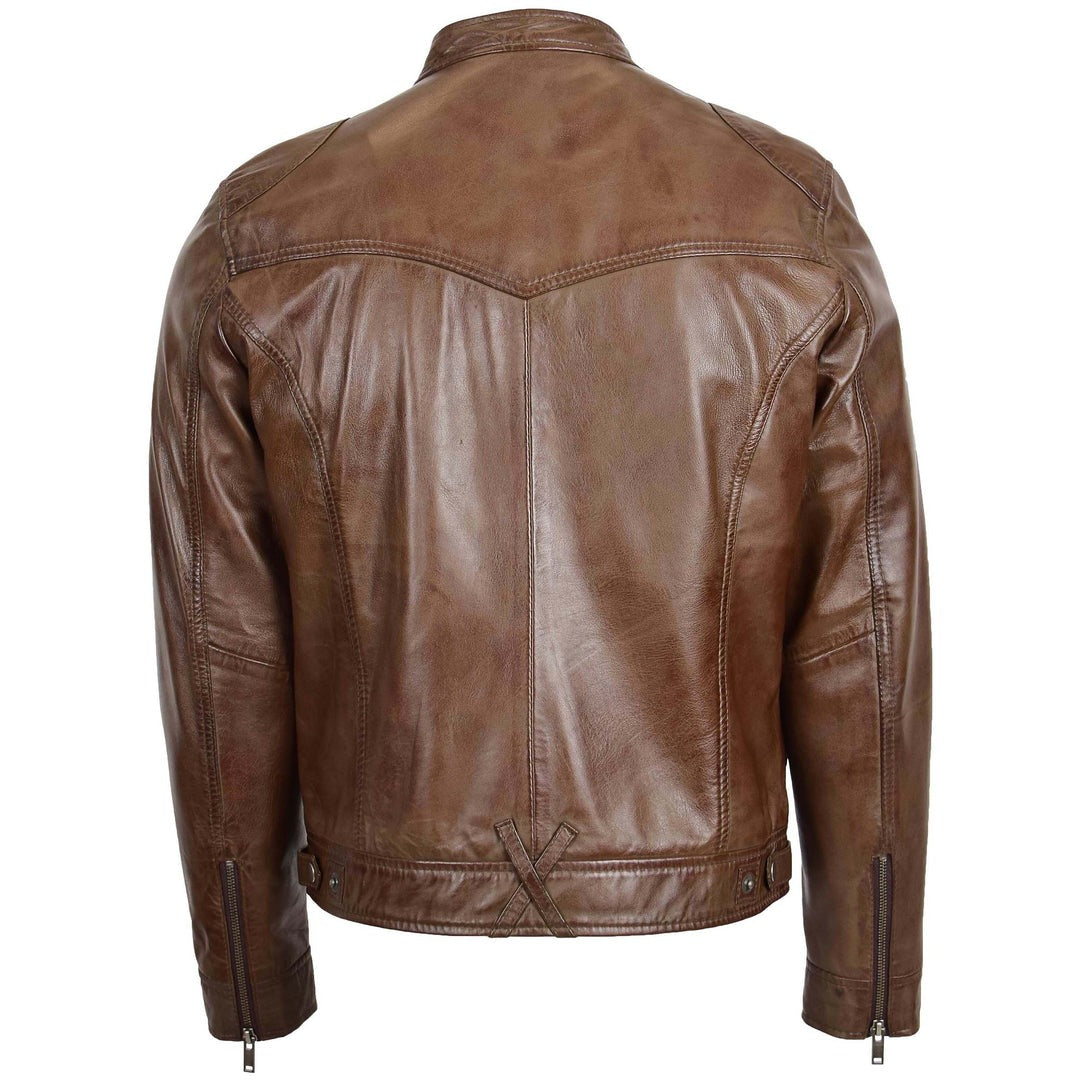 Mens Biker Soft Casual Leather Jacket Milton Brown - Image 2