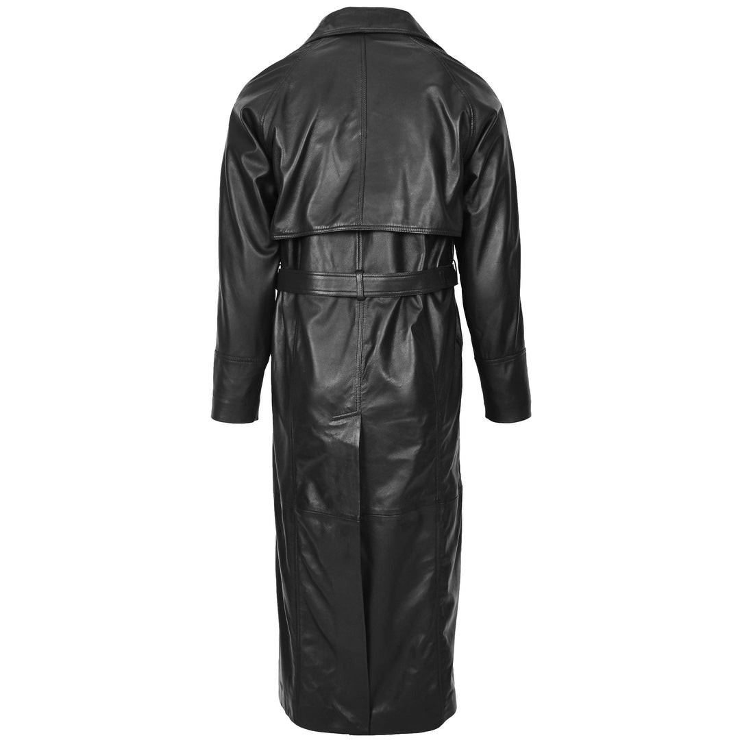 Mens Full Length Double Breasted Leather Coat Pete Black - Image 2