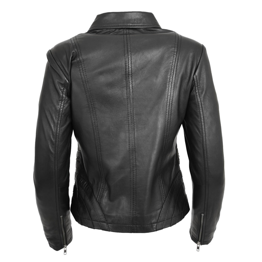 Womens Classic Leather Biker Zip Box Jacket Nova Black - Image 2