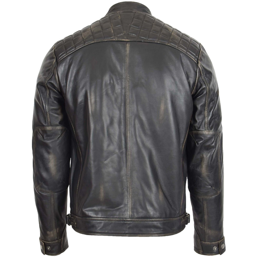 Mens Biker Leather Jacket Standing Collar Bowie Rub Off - Image 2