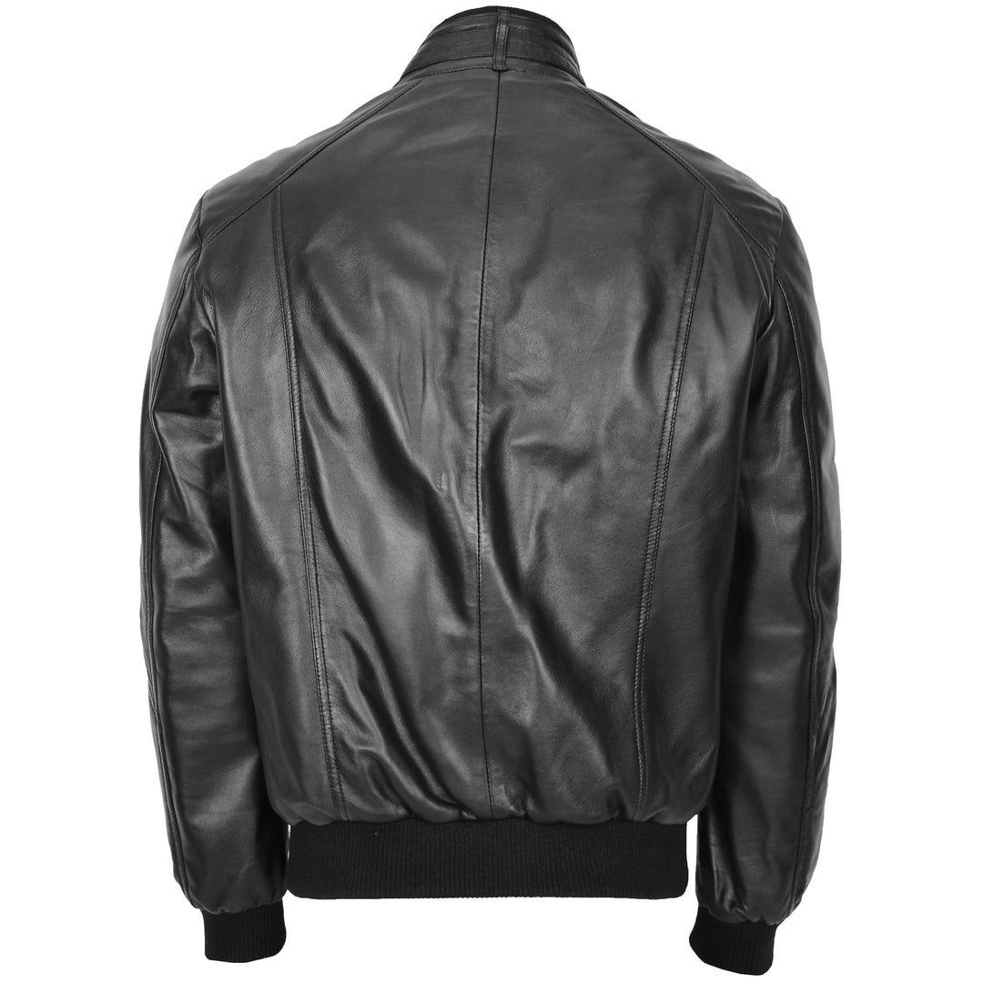 Mens Leather Bomber Flight Jacket Tom Black - Image 2
