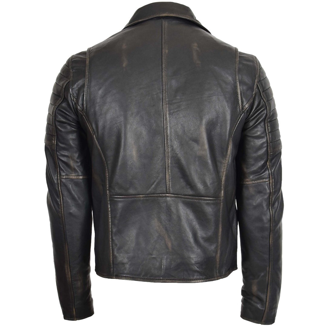 Mens Biker Leather Jacket Dual Zip Hook Rub Off - Image 2