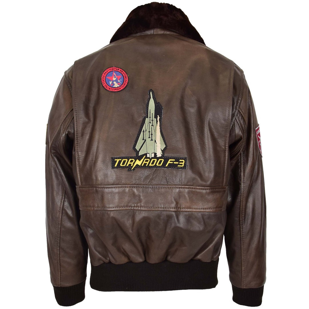 Mens Bomber Leather Jacket Air Force Style Lester Brown - Image 2