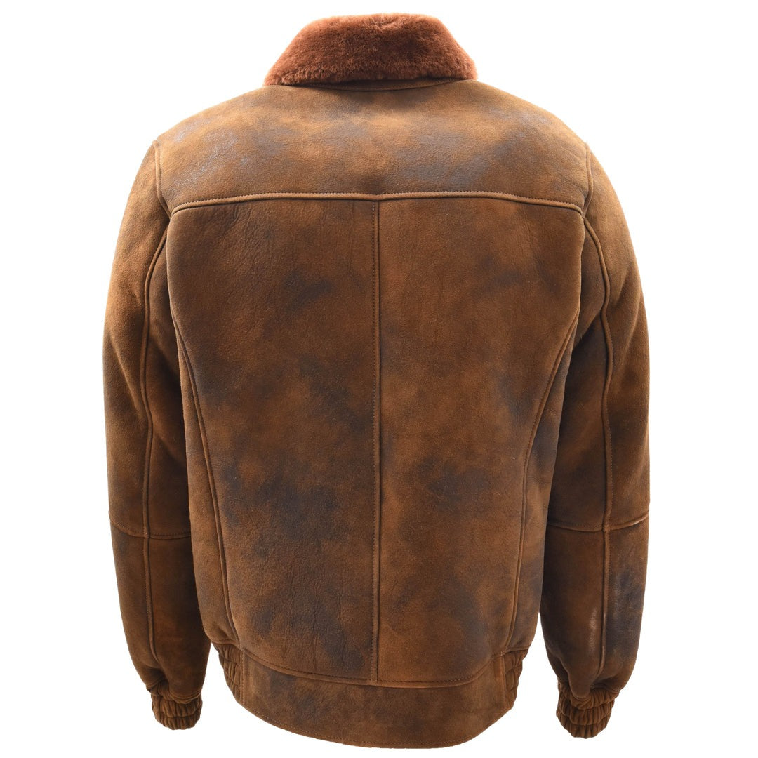 Mens Original Flying Sheepskin Bomber Brown Ginger Shearling Jacket Curtis - Image 2