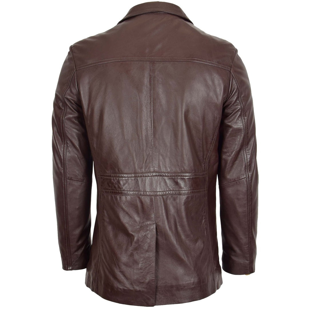 Mens Leather Classic Reefer Jacket Thrill Brown - Image 2