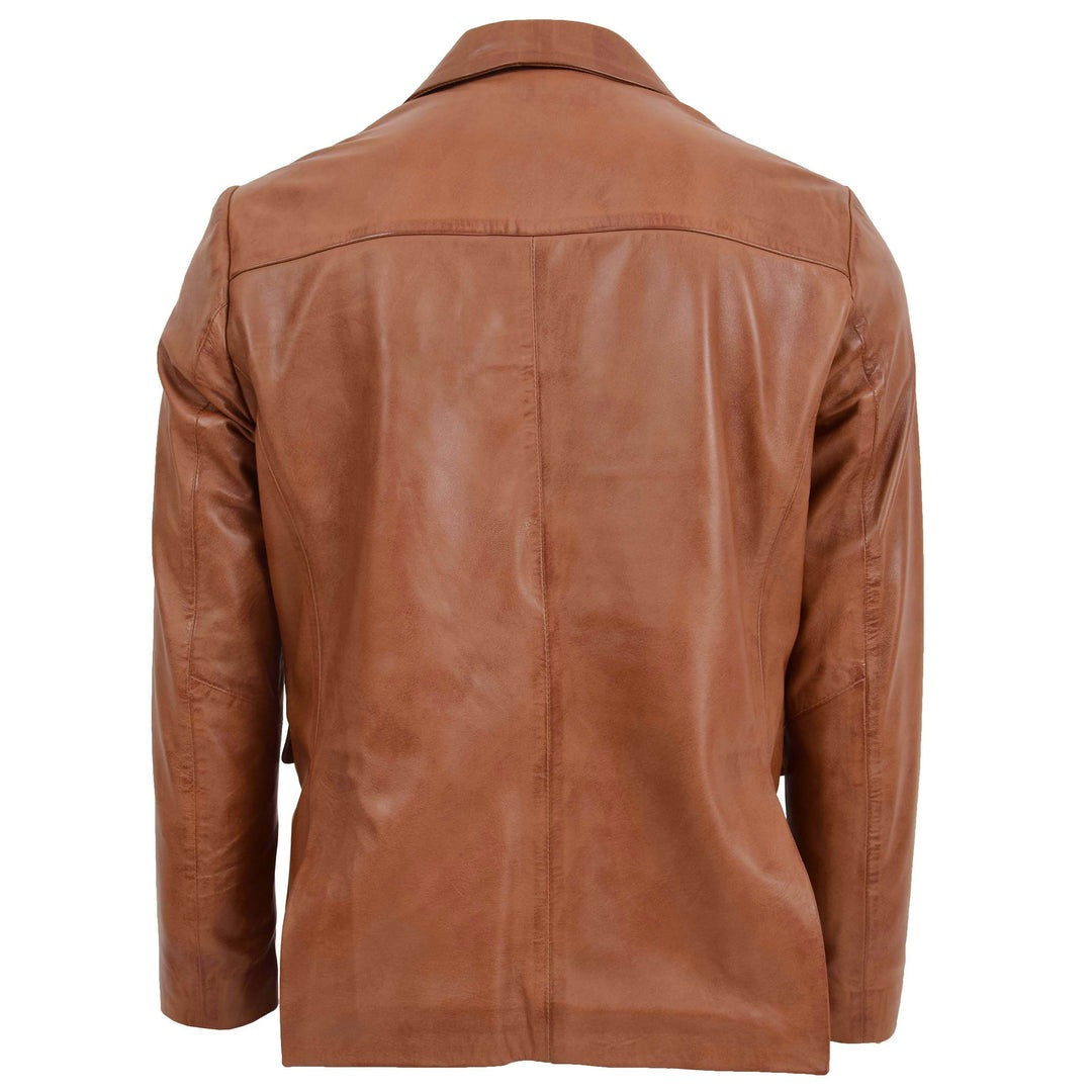Mens Leather Blazer Two Button Jacket Zavi Tan - Image 2