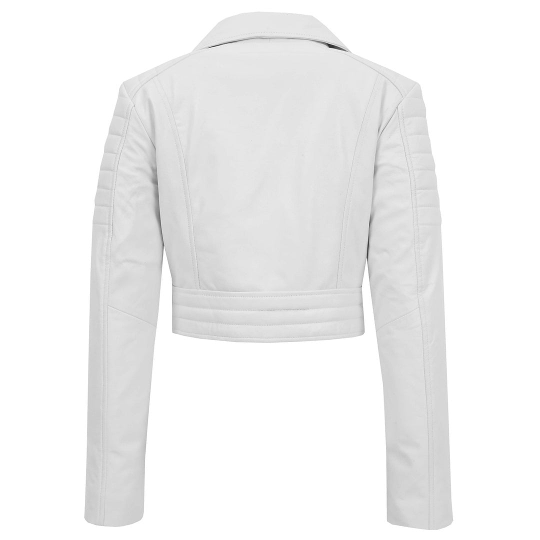 Womens Leather Cropped Biker Style Jacket Demi White - Image 2