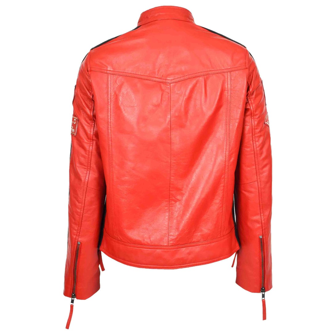 Ladies Leather Cafe Racer Biker Jacket Motorcycle Badges Rosa Black - Image 2