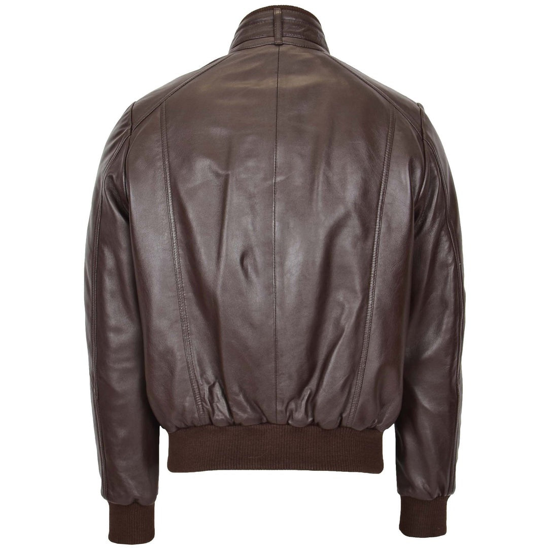 Mens Leather Bomber Flight Jacket Tom Brown - Image 2