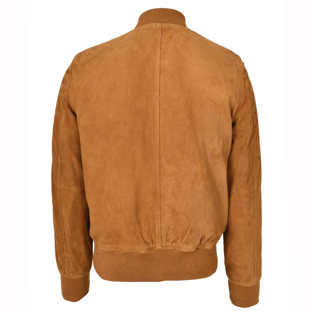 Mens Real Goat Suede Bomber Jacket MA-1 Varsity Design Ryan Cognac - Image 2