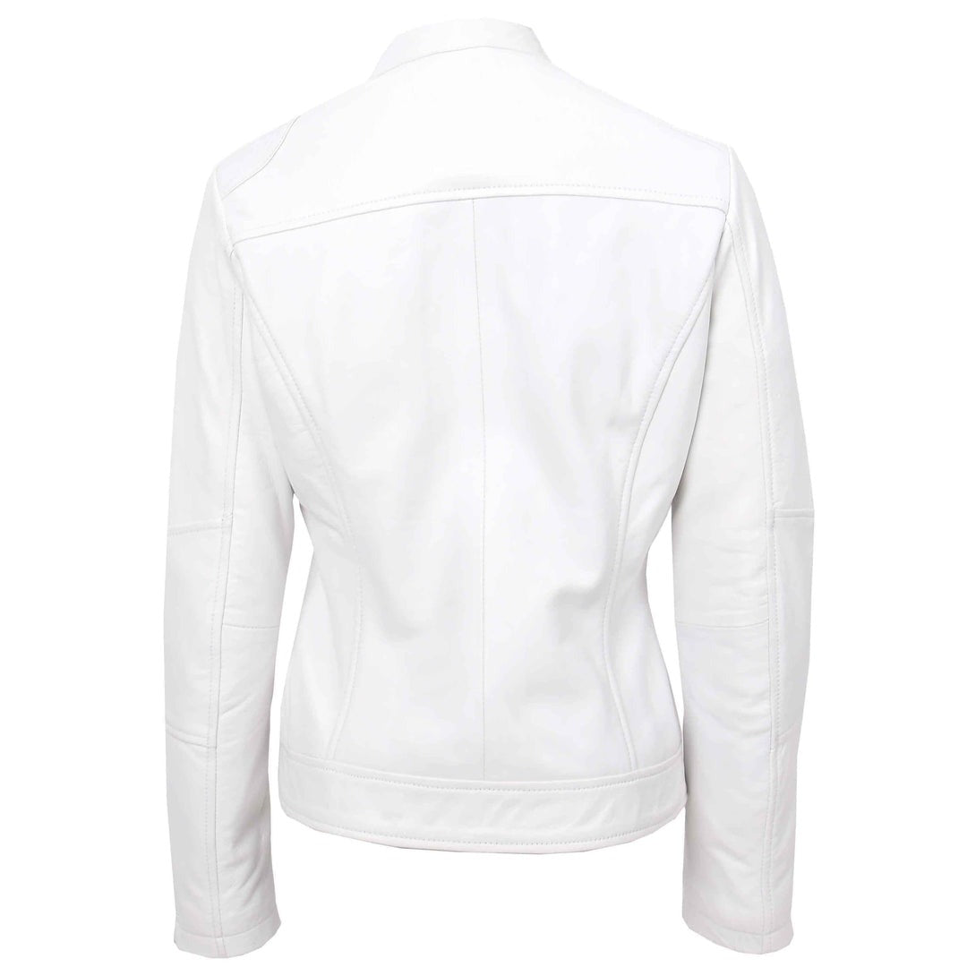 Womens Real Leather Biker Jacket Zip up Casual Connie White - Image 2