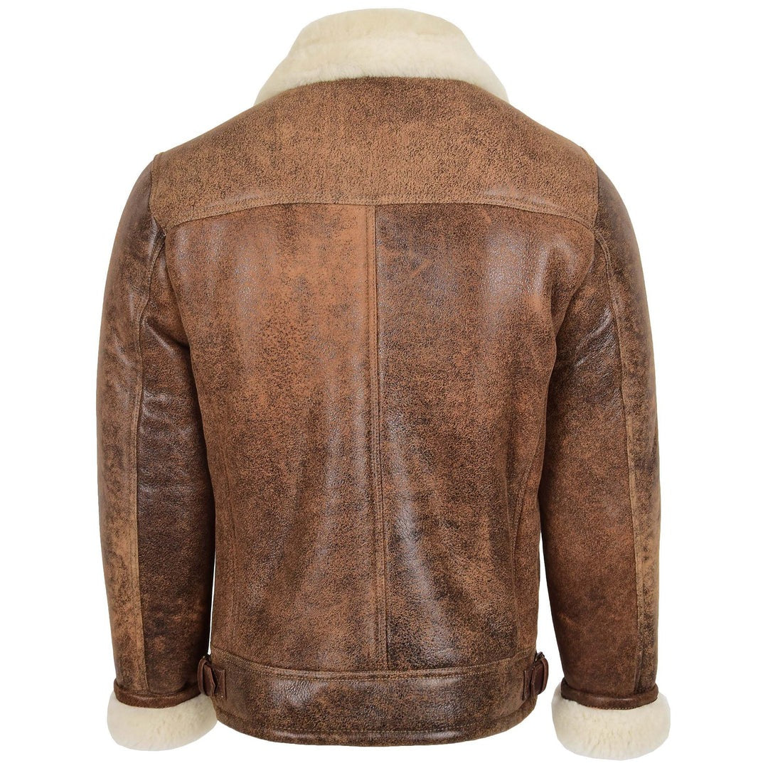 Mens Aviator Sheepskin Pilot Jacket Blen Vintage Brown - Image 2