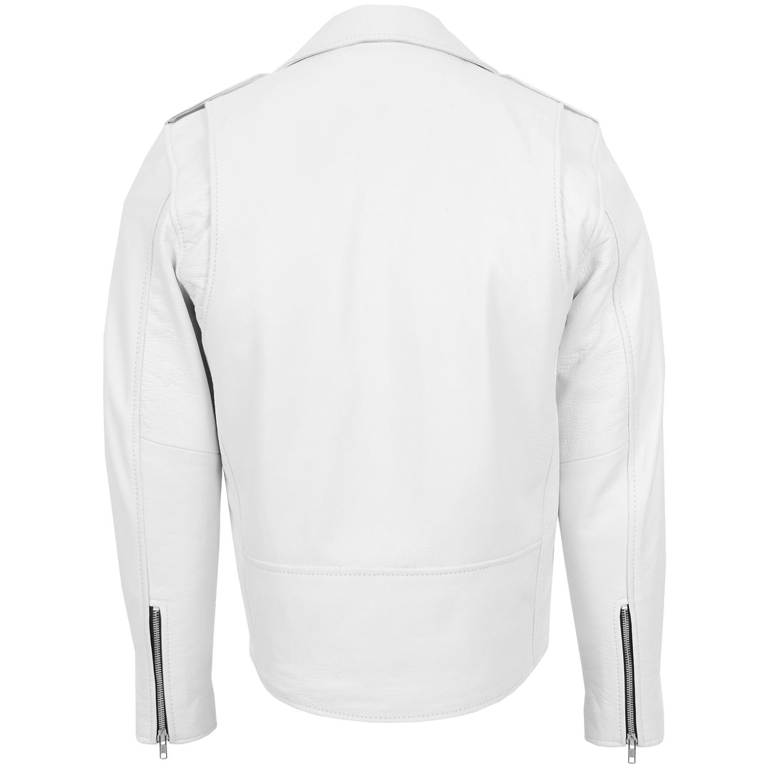 Mens Heavy Duty Leather Biker Brando Jacket Kyle White - Image 2