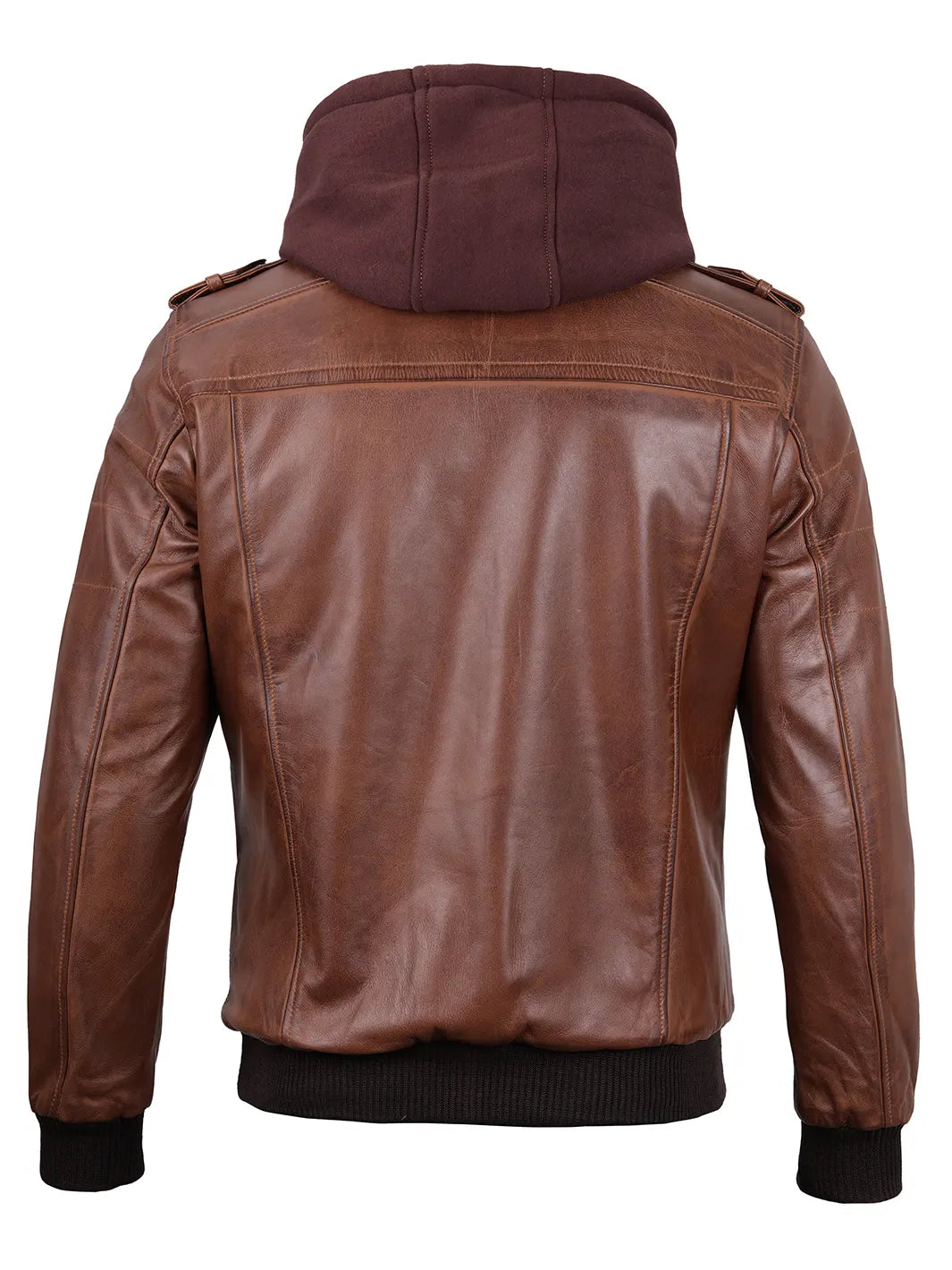 Edinburgh Mens Brown Bomber Leather Jacket With Removable Hood - Image 2