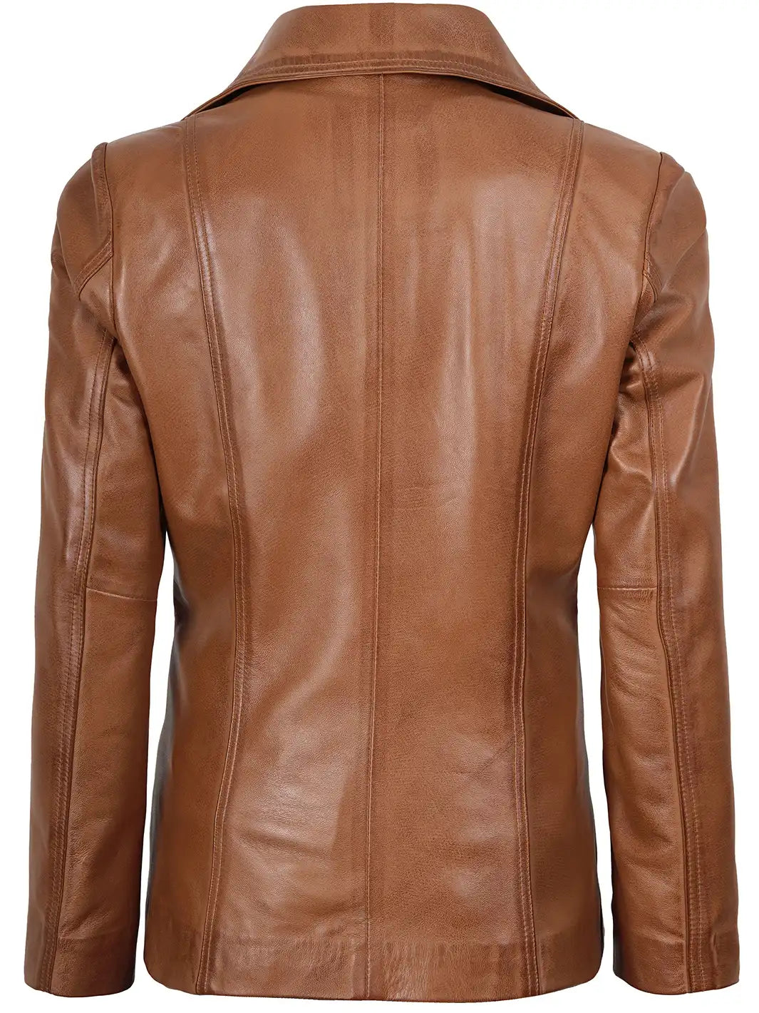 Women's Two Button Tan Brown Leather Blazer Jacket - Image 2
