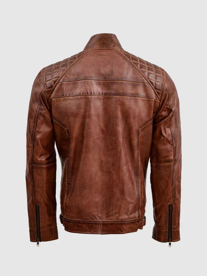 Waxed Leather Biker Jacket - Image 2