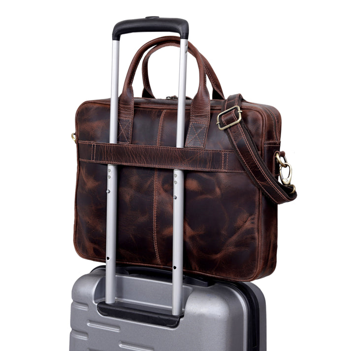 AUSTIN LAPTOP LEATHER BRIEFCASE BURGUNDY 16 inch - Image 2