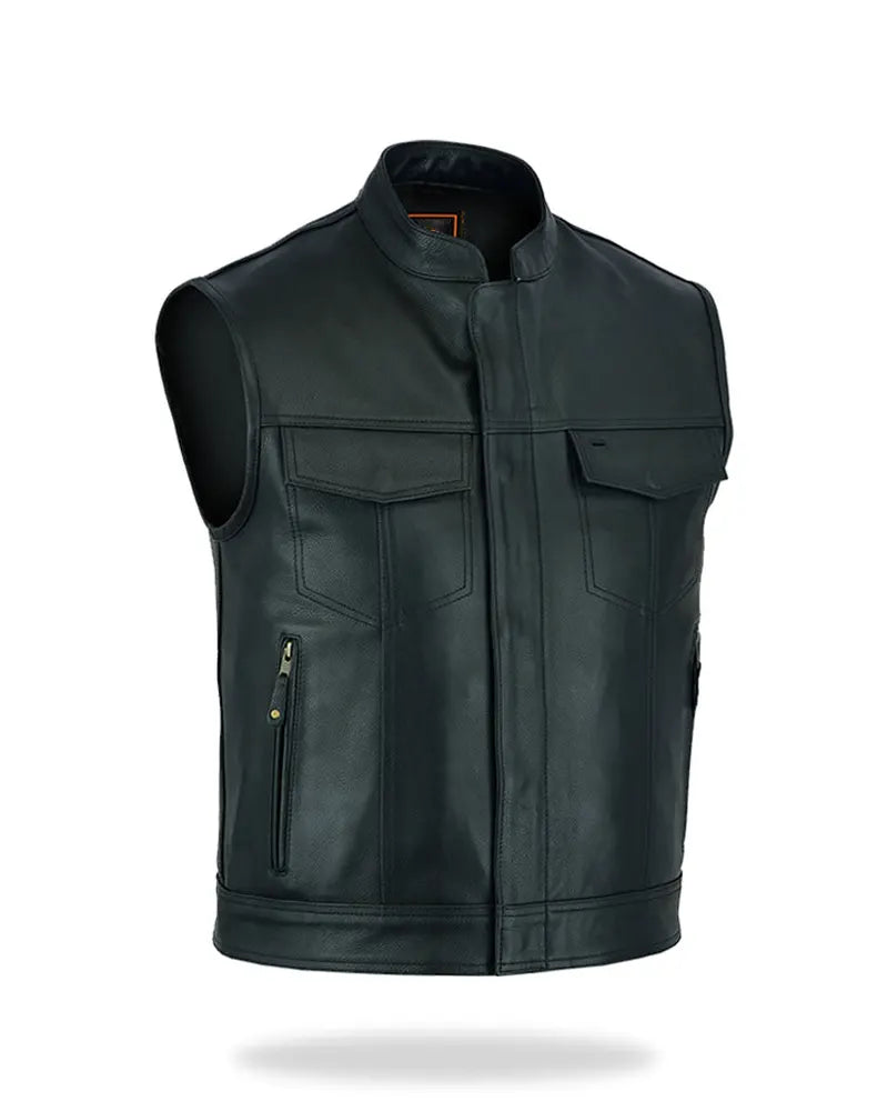 Men’s Black Leather Biker Vest - Image 2