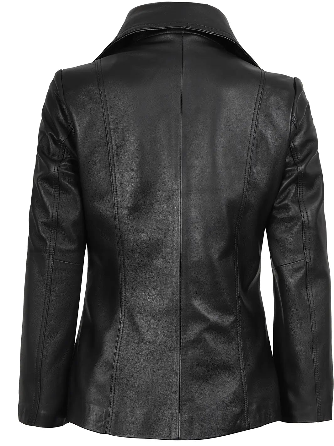 Women's Black Two Button Leather Blazer Jacket - Image 2