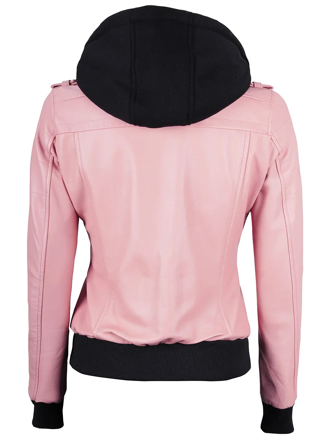 Women's Pink Leather Jacket with Removable Hood - Image 2