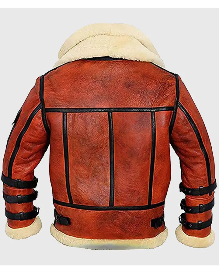Pry Double Collar B-3 Shearling Red Leather Aviator Jacket - Image 2