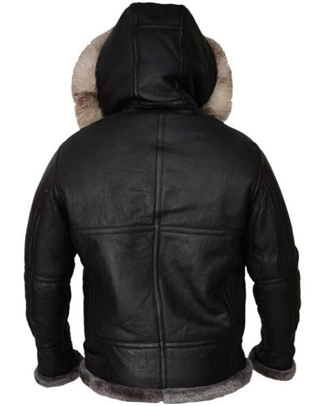 Robert All Black Shearling B3 Parka Jacket - Image 2
