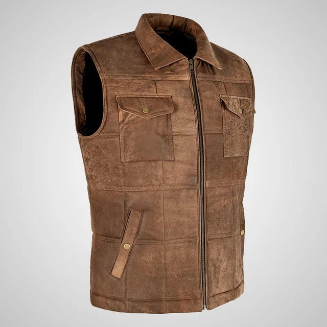 Men’s Brown Buff Padded Leather Vest - Image 2