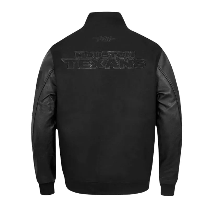 Houston Texans Triple Black Varsity Wool-Leather Jacket - Image 2