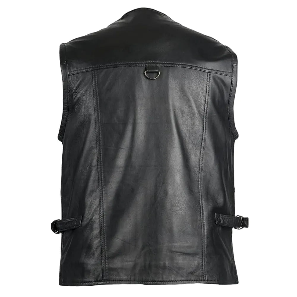 Men’s Black V-Neck Hunting Leather Vest - Image 2