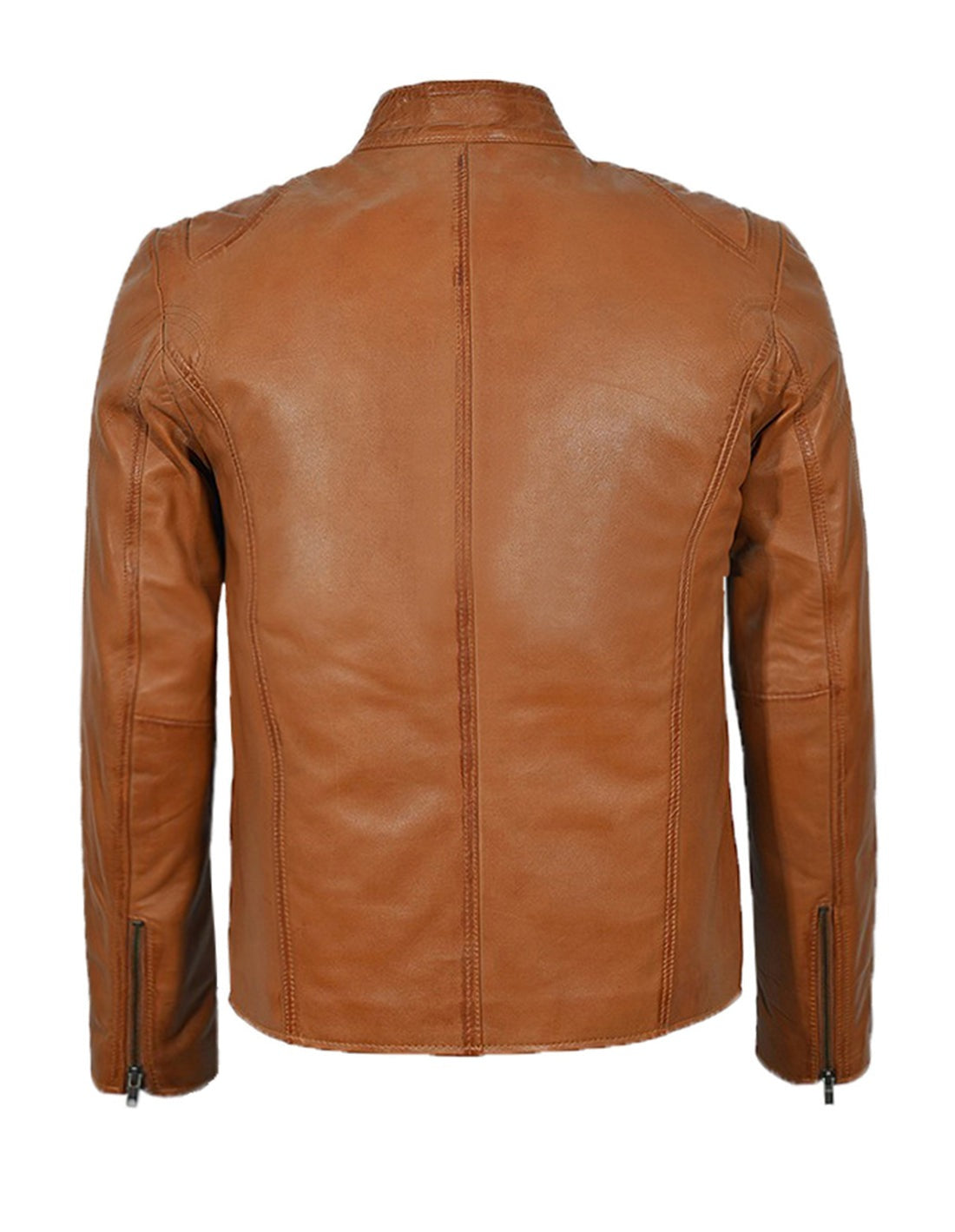 Distressed Tan Leather Motorcycle Jacket For Men - Image 2