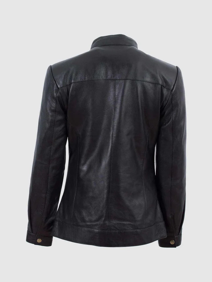 Black Biker Leather Jacket - Image 2
