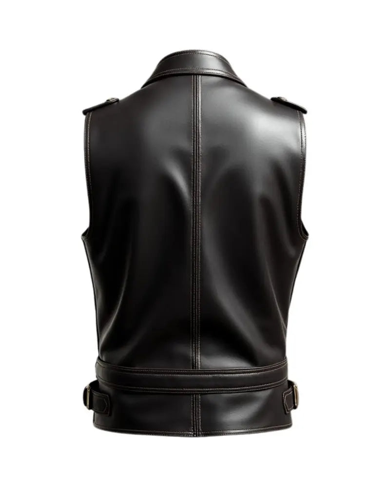 Men’s Premium Black Leather Vest - Image 2