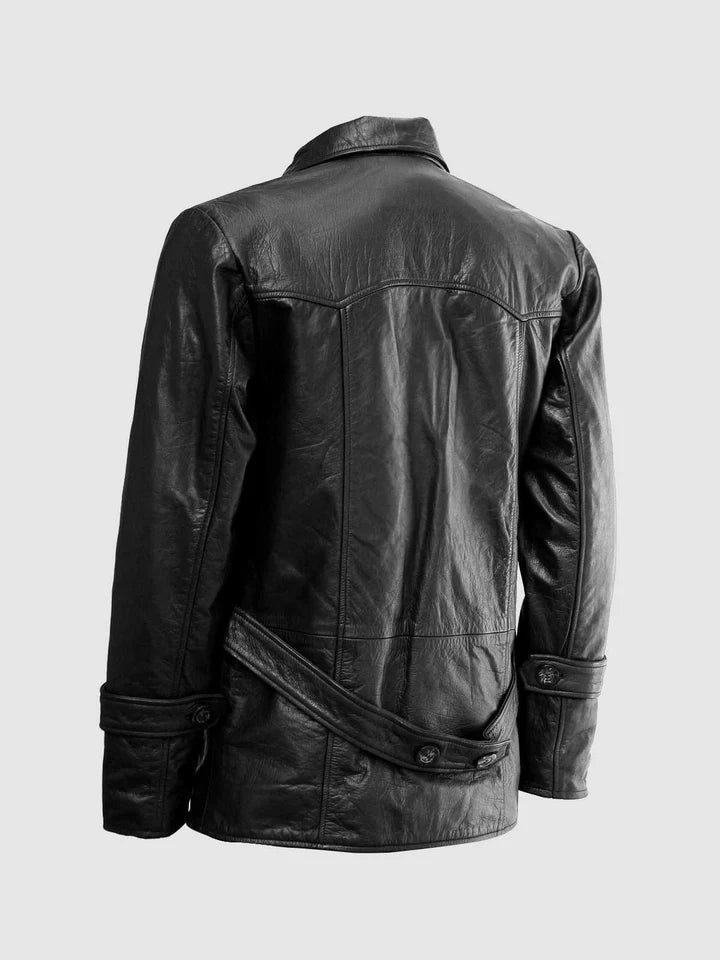 Black Leather Reefer Coat - Image 2