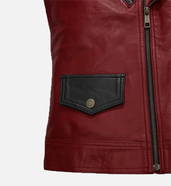 Men’s Red and Black Leather Vest - Image 2