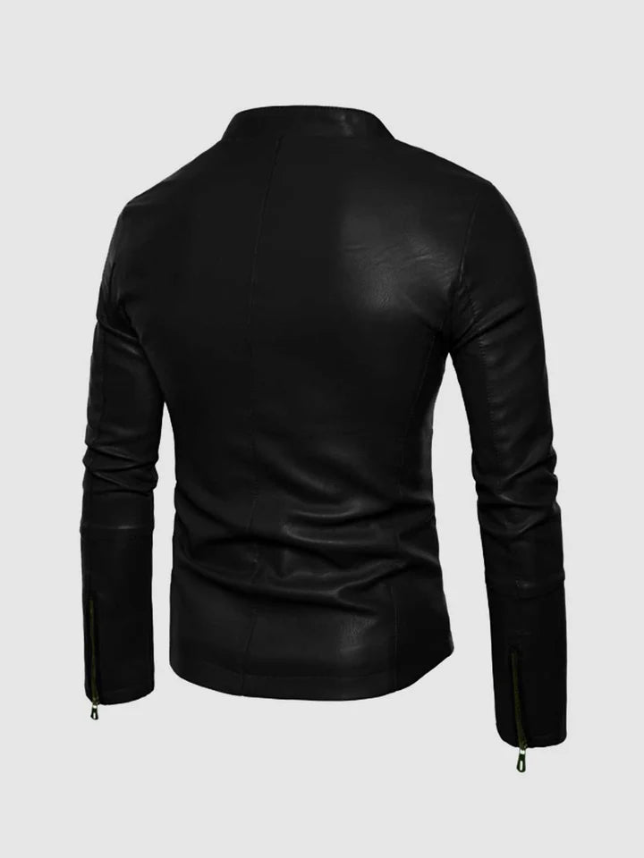 Small Collar Leather Jacket - Image 2