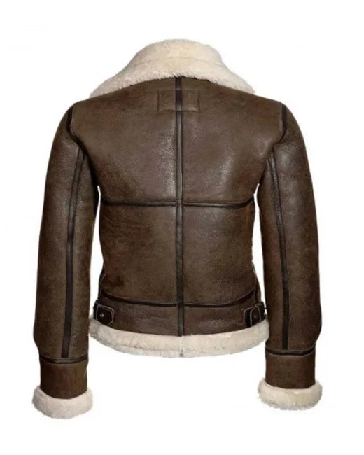 Katie Distressed Brown Shearling Leather Jacket - Image 2