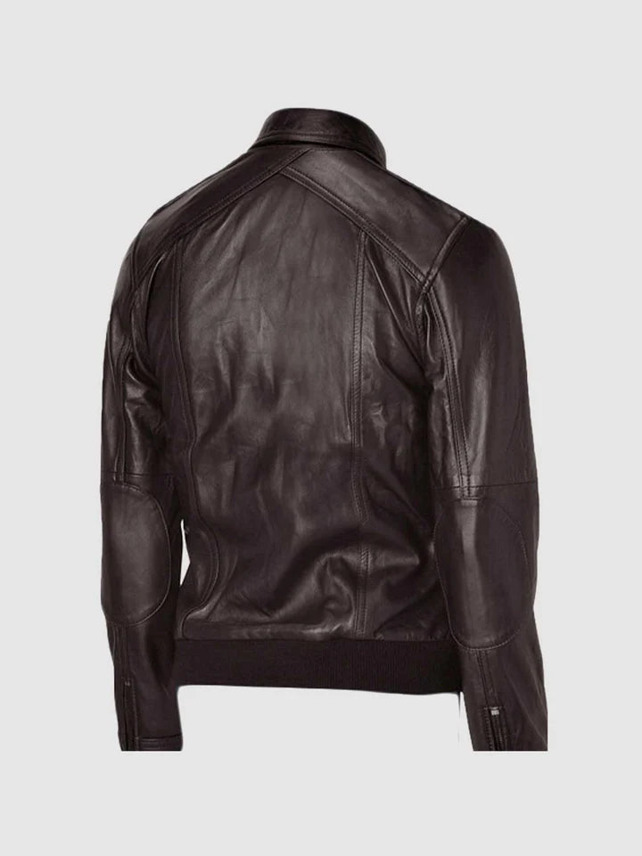 Brown Leather Bomber Jacket - Image 2