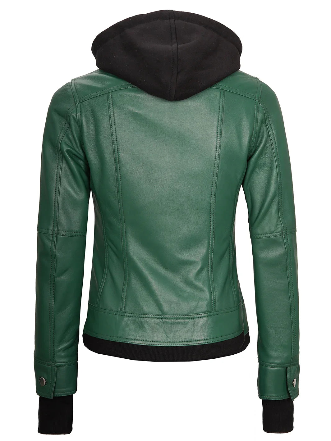 Tralee Women's Green Real Leather Jacket with Hood - Image 2