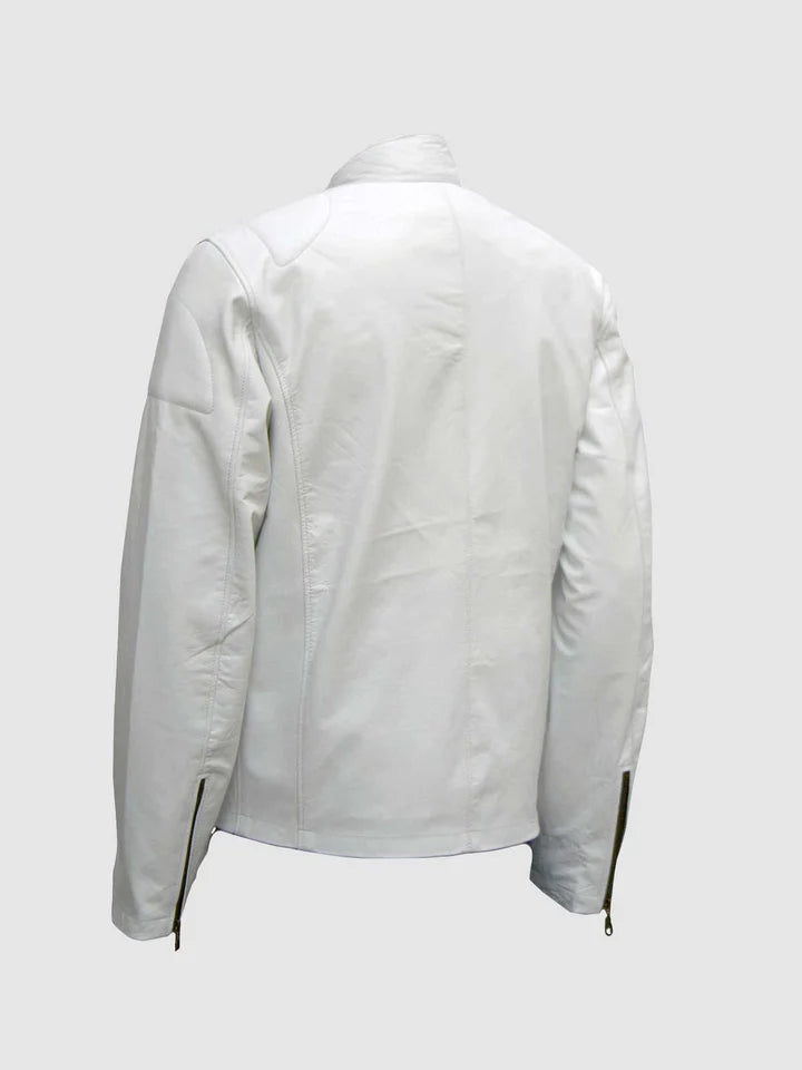 Slim White Leather Jacket - Image 2