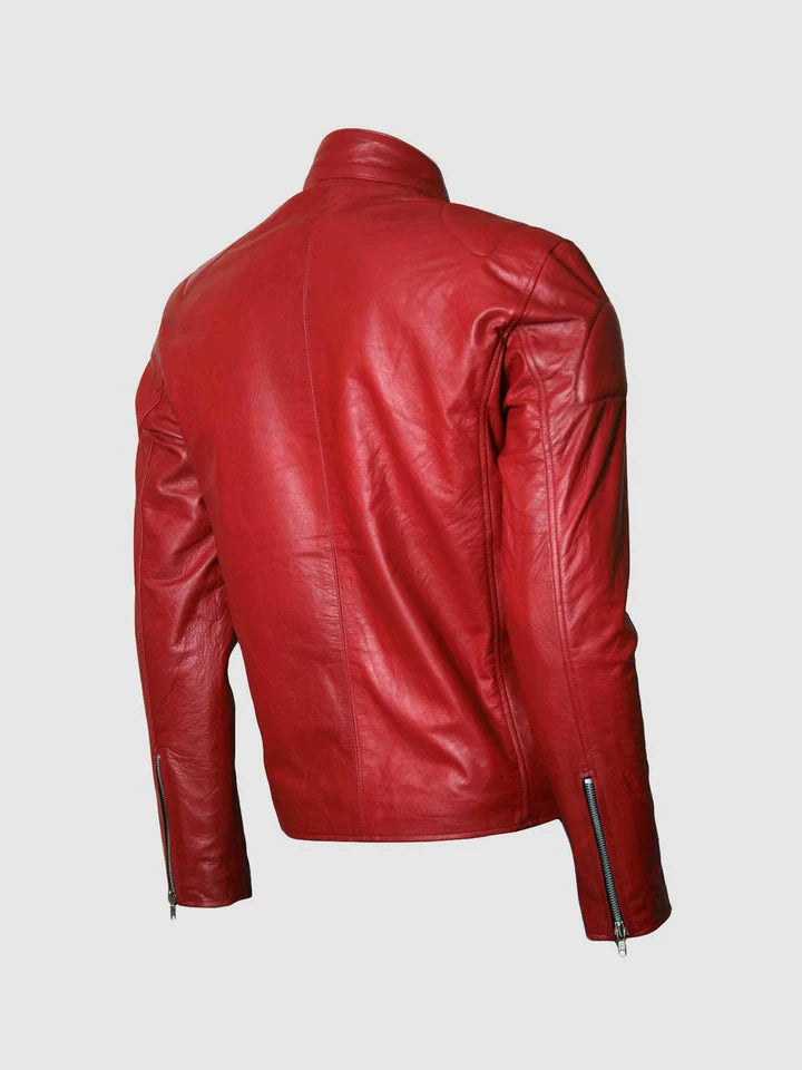 Red Cafe Racer Leather Jacket - Image 2