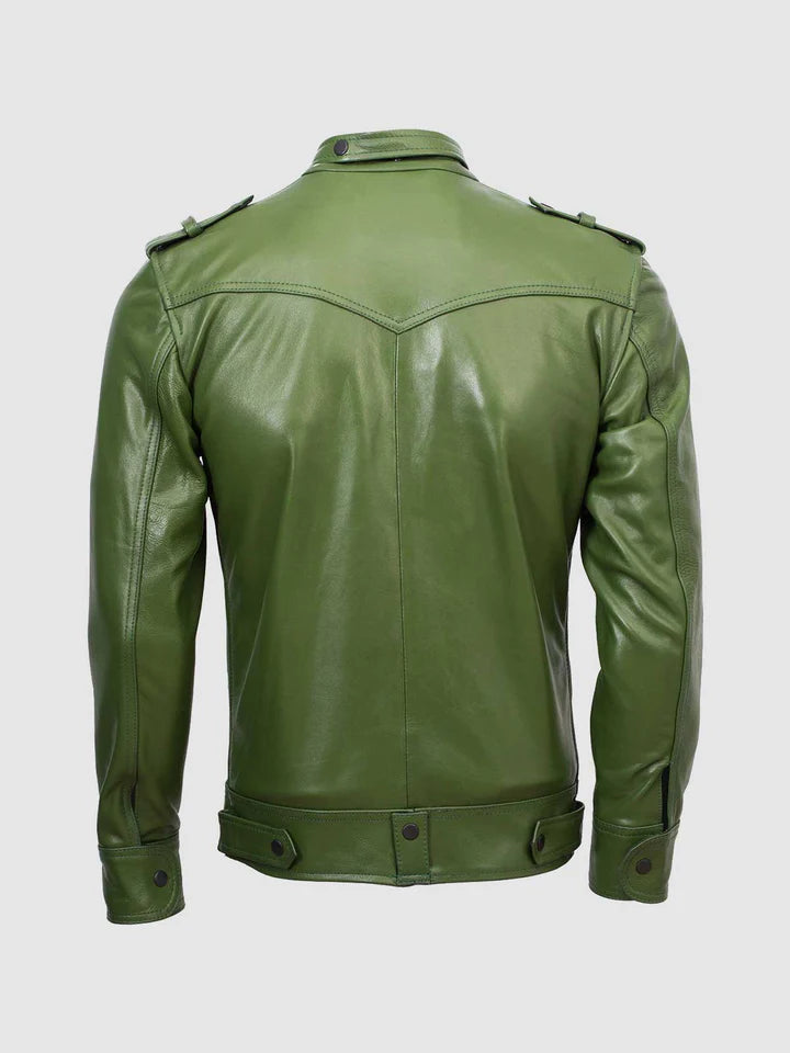 Dark Green Leather Jacket - Image 2