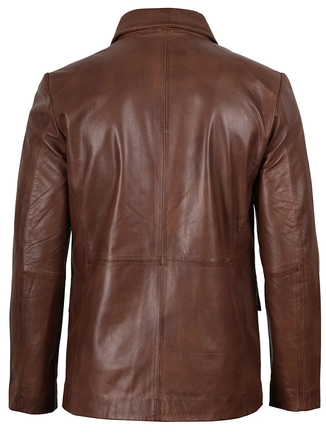 Mens Two Button Cognac Wax Leather Blazer - Image 2