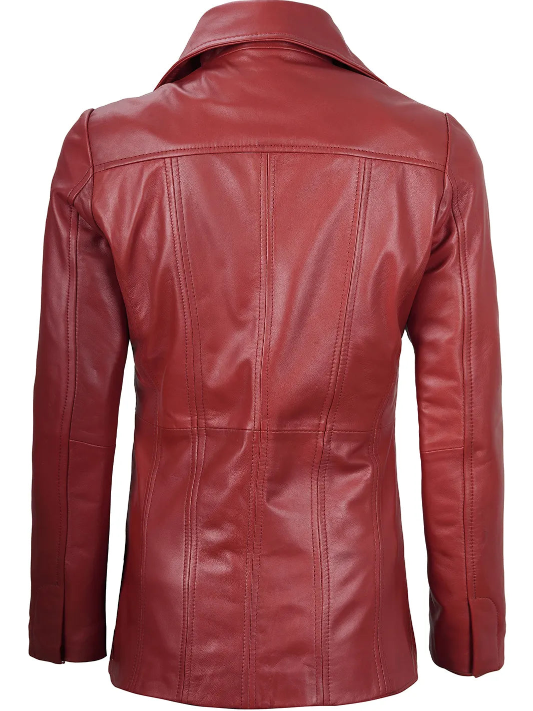 Women's Red Real Leather Blazer Jacket - Image 2