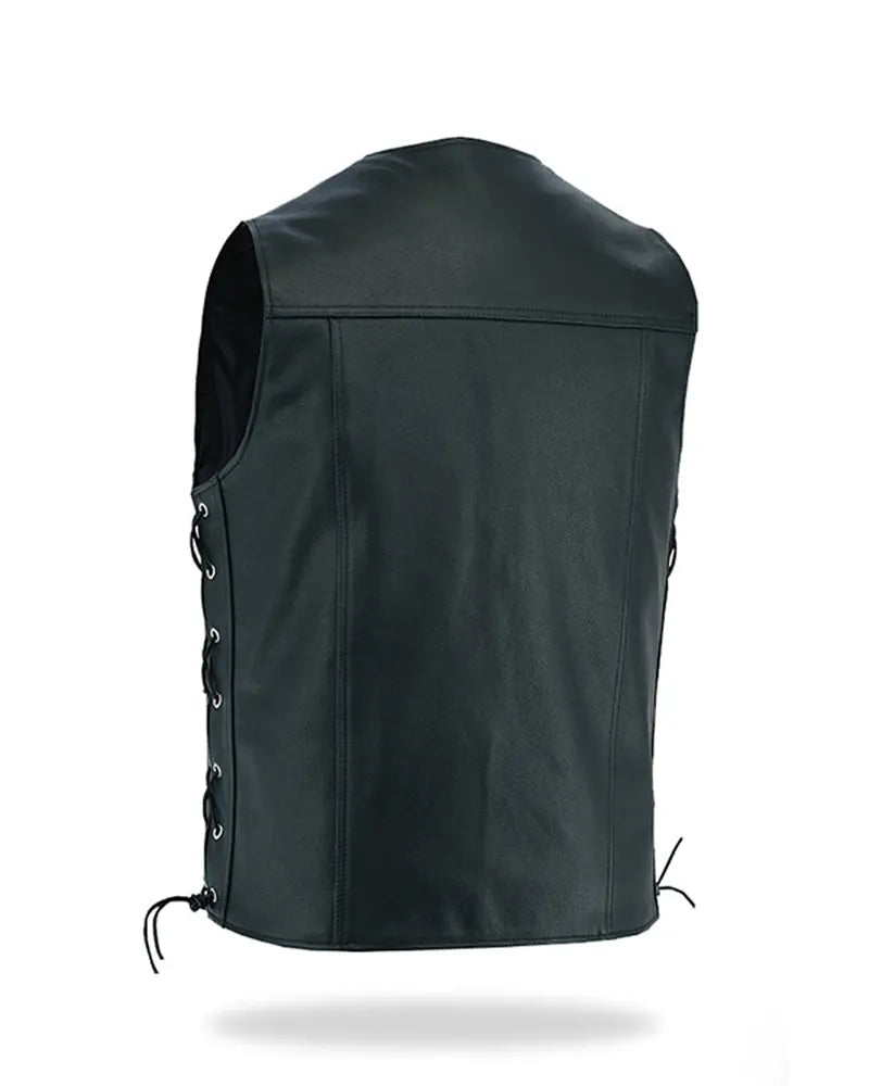 Mens Black Biker Leather Vest - Image 2