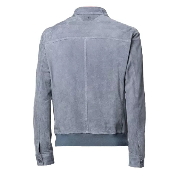 Mens Grey Suede Bomber Jacket - Image 2