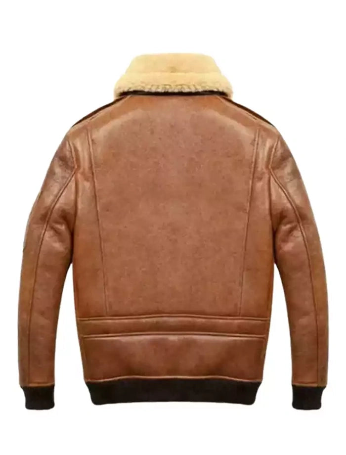 Samuel Tan Brown Shearling SF Bomber Leather Jacket - Image 2