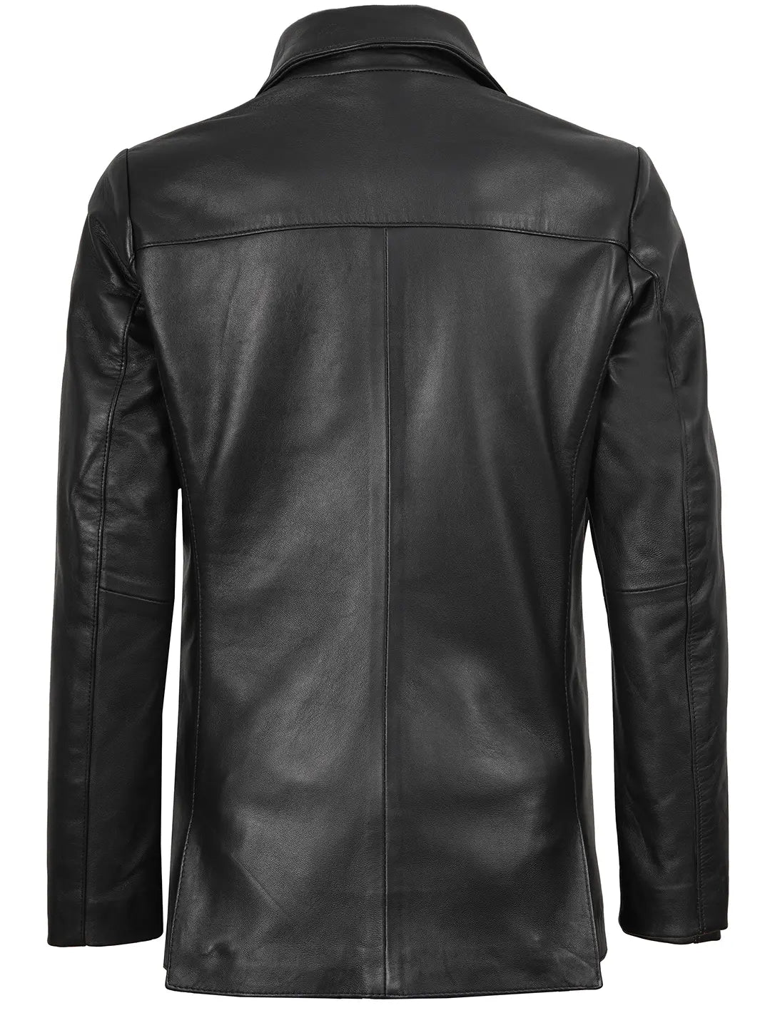 Women's Two Button Black Real Leather Blazer - Image 2