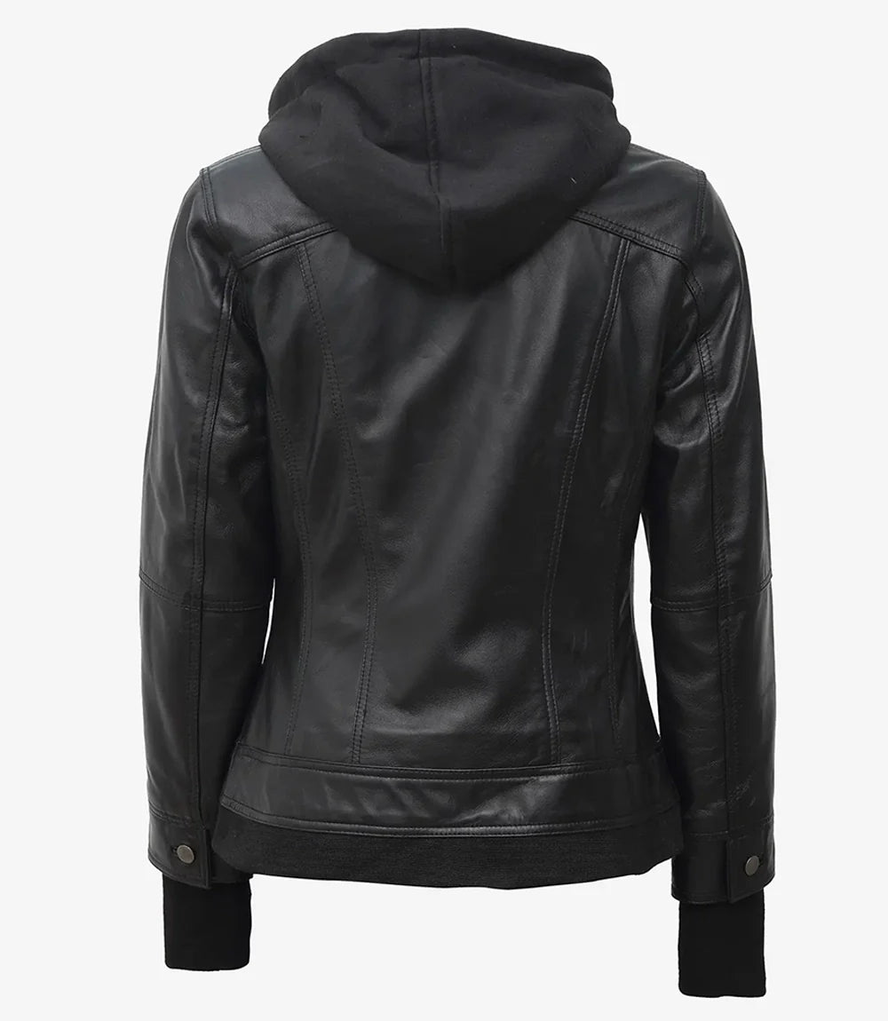 Tralee Women's Black Hooded Leather Jacket - Image 2